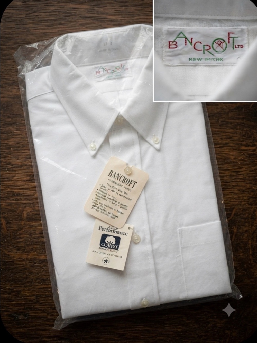 NWT Vintage 70’s Bancroft Men's White Button-Down Dress Shirt 50 years old!!!!